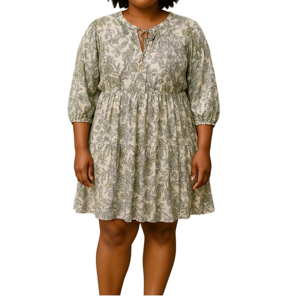 Torrid 1 Floral Print Tie Neck Tiered Mini Dress Plus‎ Size